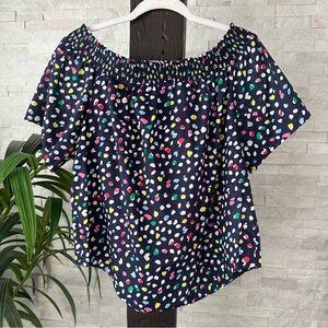 J. CREW Off Shoulder “Ratti” Multicolor Cotton Blouse Size 10 New with Tags